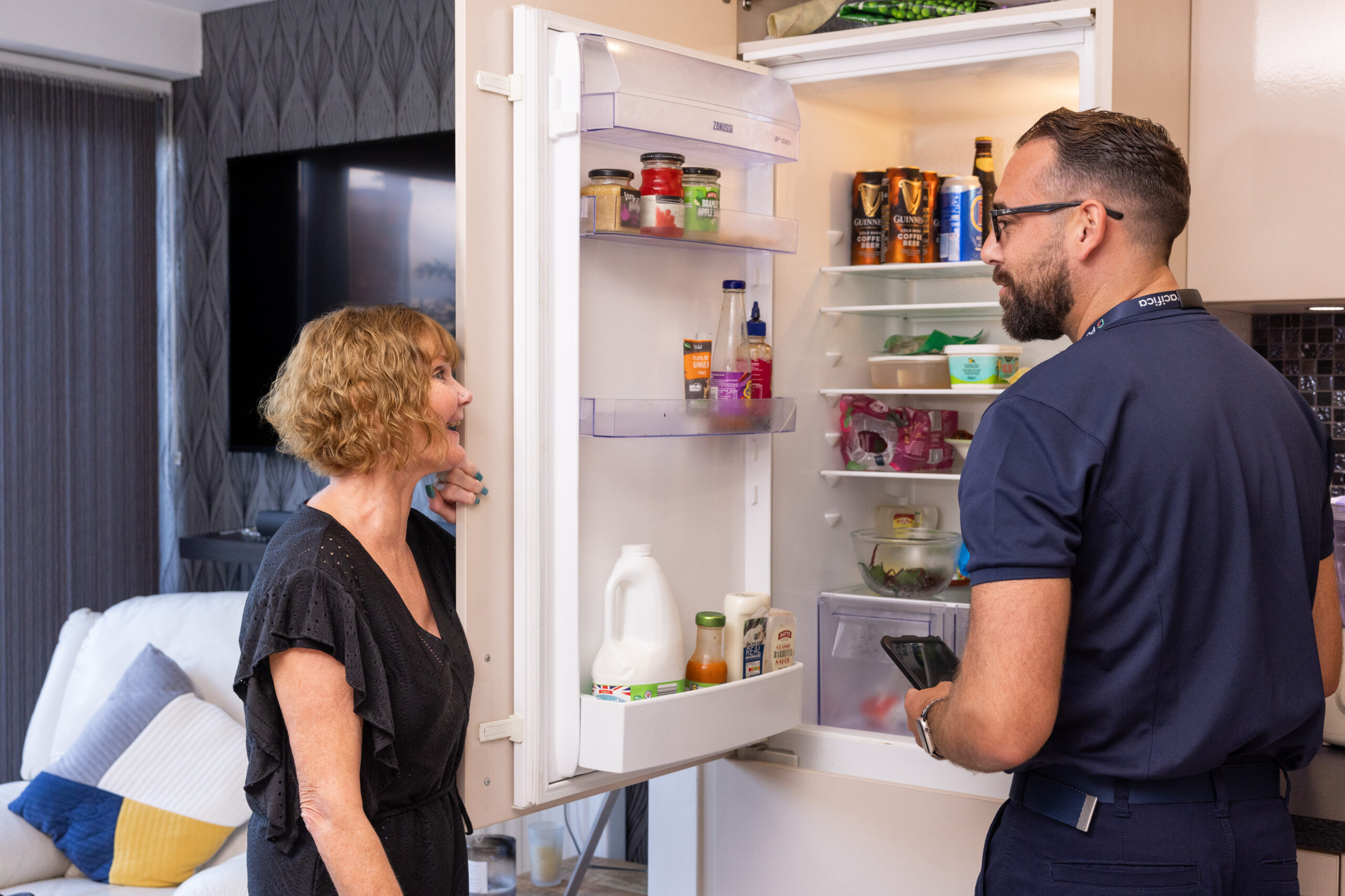 Pacifica engineer being shown fridge freezer issue ahead of fridge freezer repair service