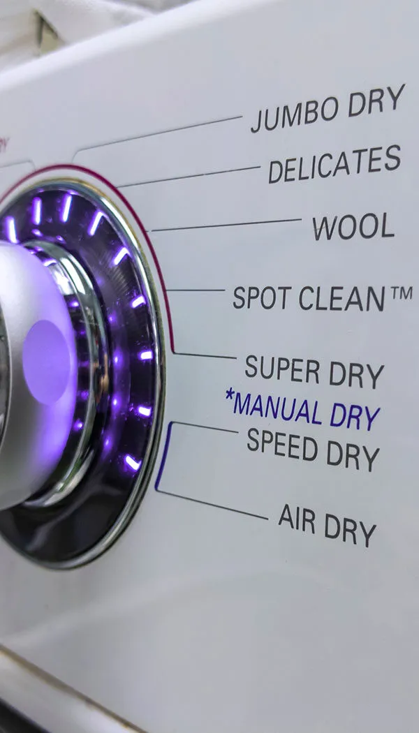 close-up of tumble dryer options